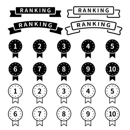 Flat Ranking Icon Set ( medal, black and white )のイラスト素材