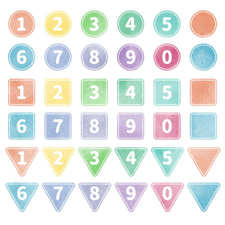 Number icon material set (colorful, watercolor)のイラスト素材