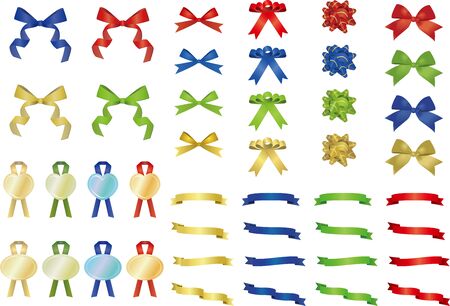 Set of the colorful seal and ribbonのイラスト素材