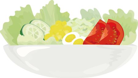 Salad with lettuce, tomato, corn and egg.Vector illustration.のイラスト素材