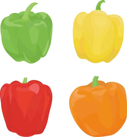 Four different colored paprika on a white background.のイラスト素材