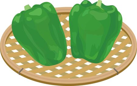 Two bell peppers on a basket.のイラスト素材