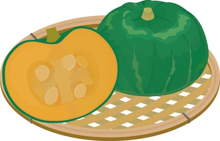 Illustration of one and a half squash on a basket.のイラスト素材