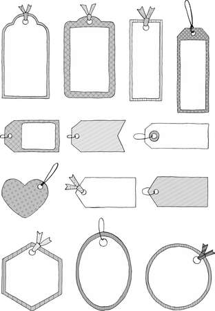 Hand drawn black and white tag and bookmark illustration. Vector image.のイラスト素材