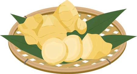 Illustration of sliced ginger on a basket.のイラスト素材