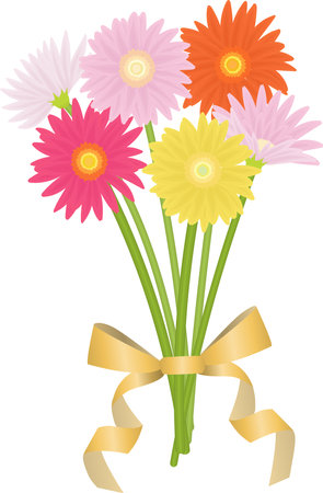 Vector illustration of a bouquet of gerbera flowersのイラスト素材