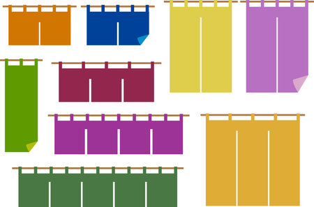 A set of colorful vector illustrations of traditional Japanese noren (bamboo blinds).のイラスト素材