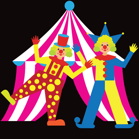 Clowns perform in front of a tent vector illustration.のイラスト素材