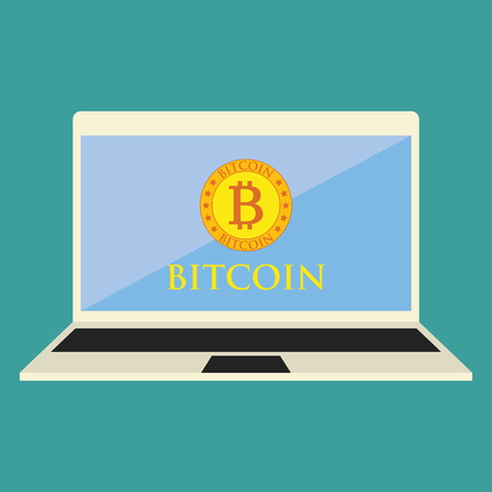 Golden bitcoin in the desktop for crypto currency concept, vector illustrationのイラスト素材