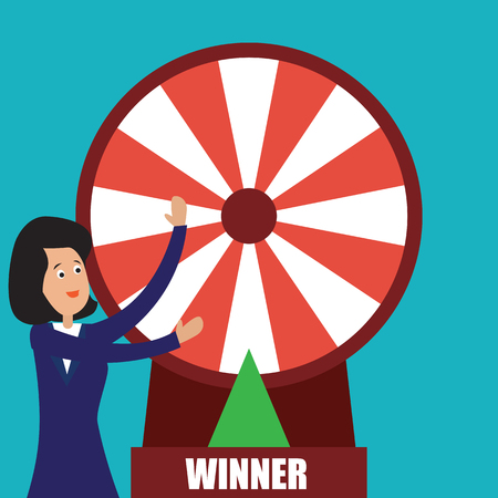 business woman with fortune wheel for gambling concept. vector illustrationのイラスト素材