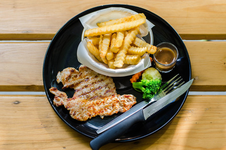 Selective focus of pork-chopの写真素材