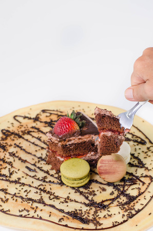 Piece of chocolate cakes with warm fudge sauce.の写真素材