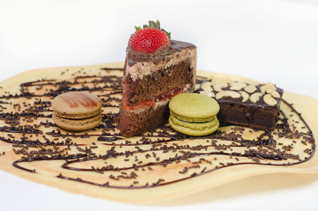 Piece of chocolate cakes with warm fudge sauce.の写真素材