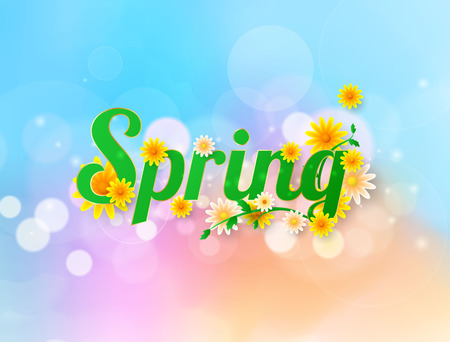 Spring sale background banner with beautiful colorful flower. Vector illustration.のイラスト素材