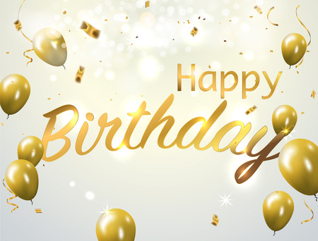 Happy birthday paper sign over confetti. Vector holiday illustration. Exploding party popper with confetti and streamer on white backgroundのイラスト素材