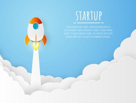 Space rocket vector illustration background papercut modern design of Startup project concept. Business flat design vector.のイラスト素材