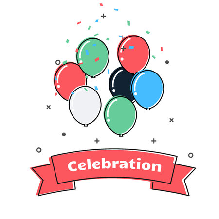 Holiday celebration emblem with party and ribbon vector illustrationのイラスト素材