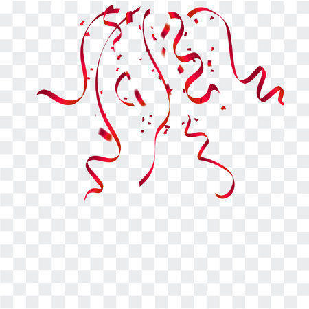 Celebration background template with confetti and red ribbons. Vector illustrationのイラスト素材