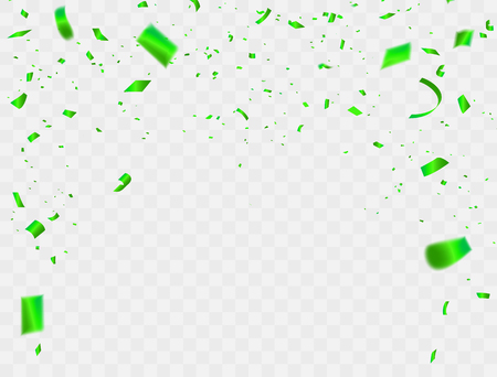 Celebration background template with confetti and green ribbons. Holiday Decorative Tinsel Element for Designのイラスト素材