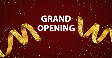 Celebration grand opening banner with Gold balloons background ribbons. luxury greeting rich card.のイラスト素材