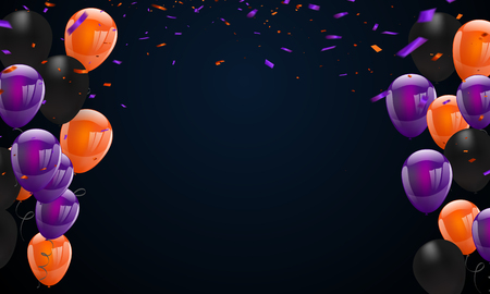 Halloween Carnival Background, Orange purple balloons, confetti concept design Party, Celebration Vector illustration.のイラスト素材