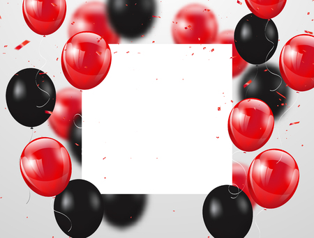 red and black balloons, vector illustration. Confetti and ribbons, Celebration background template with.のイラスト素材