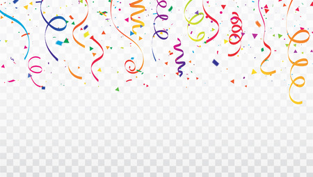 Celebration background template with confetti Colorful ribbons frame. luxury greeting rich card.のイラスト素材