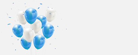 blue balloons, vector illustration. Confetti and ribbons, Celebration backgroundのイラスト素材