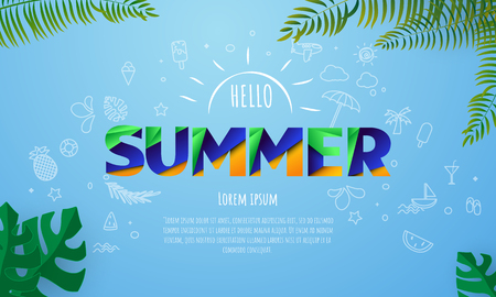 Spring Summer poster, banner vector illustration, lettering and blue design for poster card,のイラスト素材