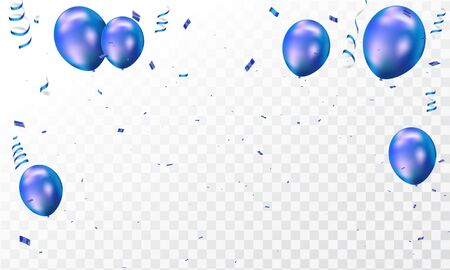 Blue white balloons, confetti concept design template holiday Happy Day, background Celebration Vector illustration.のイラスト素材