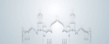 Ramadan kareem 2020 background. Paper cut vector illustration with mosque and moon, place for text greeting card and bannerのイラスト素材