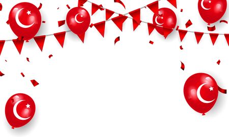 Red balloons, confetti concept design National sovereignty and children s day turkey greeting background. Celebration Vector illustration.のイラスト素材
