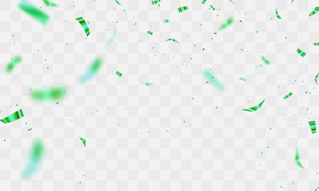 Celebration background template with confetti and green ribbons. Holiday Decorative Tinsel Element for Designのイラスト素材