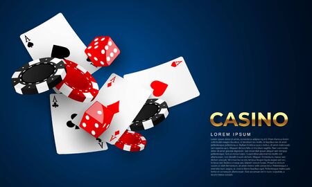 Playing card. Winning poker hand casino chips flying realistic tokens for gambling, cash for roulette or poker,のイラスト素材