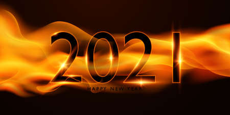 2021 Happy New Year Effect burning red hot sparks realistic fire abstract background