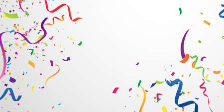 confetti and colorful ribbons. Celebration background template withの写真素材