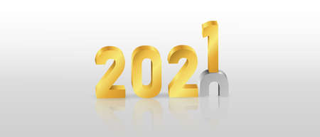Happy New Year 2021 background. Greeting card design template gold. Celebrate brochure or flyer.