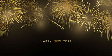 firework and christmas themed Celebration party Happy New Year Gold background design.