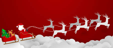 Merry Christmas and Happy New Year background. Santa Claus on the sky.の写真素材