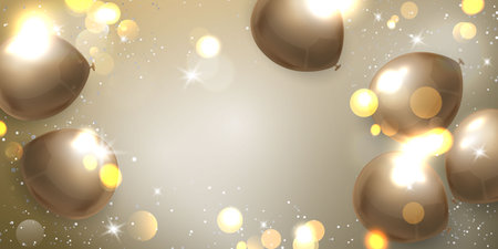 Celebration frame party banner with Gold balloons background. Sale Vector illustration. Grand Opening Card luxury greeting rich.のイラスト素材