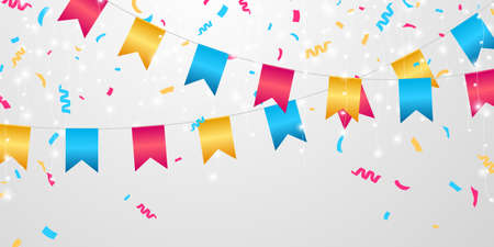 flag celebration Confetti and ribbons colorful, Event Birthday background template with.のイラスト素材