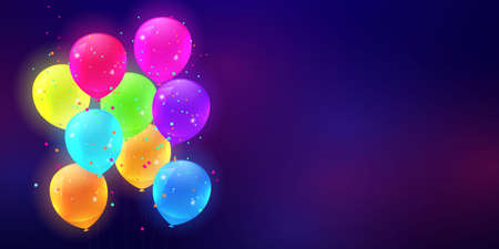 party color balloons Glow, confetti concept design template holiday Happy Day, background Celebration Vector illustration.のイラスト素材