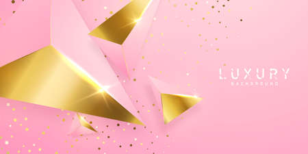 Pink background with luxury abstract golden trianglesのイラスト素材