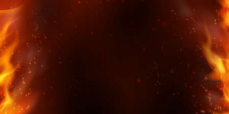 Sparks fly up Glowing particles on a black background and with flamesのイラスト素材
