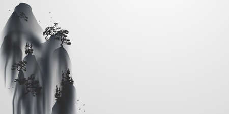 Chinese ink and water landscape painting Happy chinese new year banner cardのイラスト素材