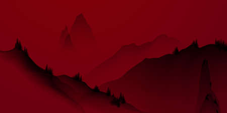 Chinese ink and water landscape painting Happy chinese new year banner cardのイラスト素材