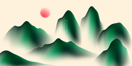 Modern design vector illustration of beautiful Chinese ink landscape painting.のイラスト素材