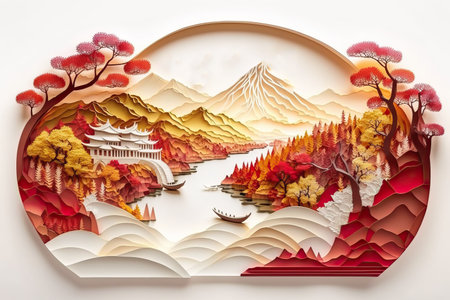 papercut illustration Chinese on white backgroundの素材