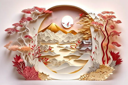 papercut illustration Chinese on white backgroundの素材