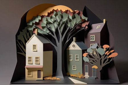 3d illustration of a house with a tree in the background.の素材